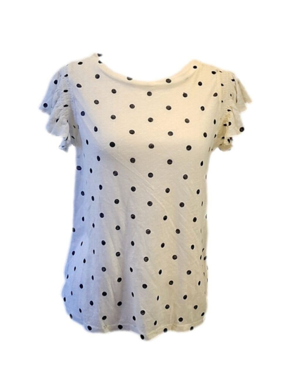 LOFT LINEN TOP SIZE XS WHITE POLKA-DOT